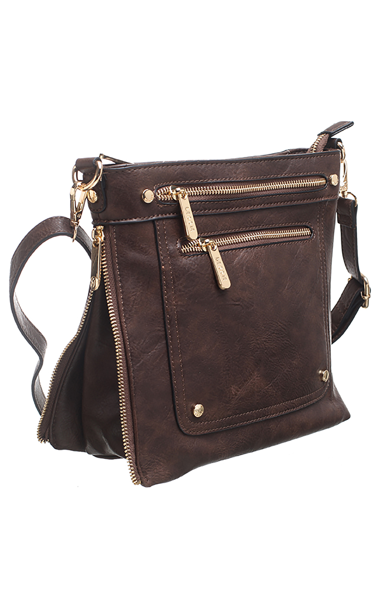 DOUBLE FRONT ZIP POCKET CROSSBODY BAG Bessie London