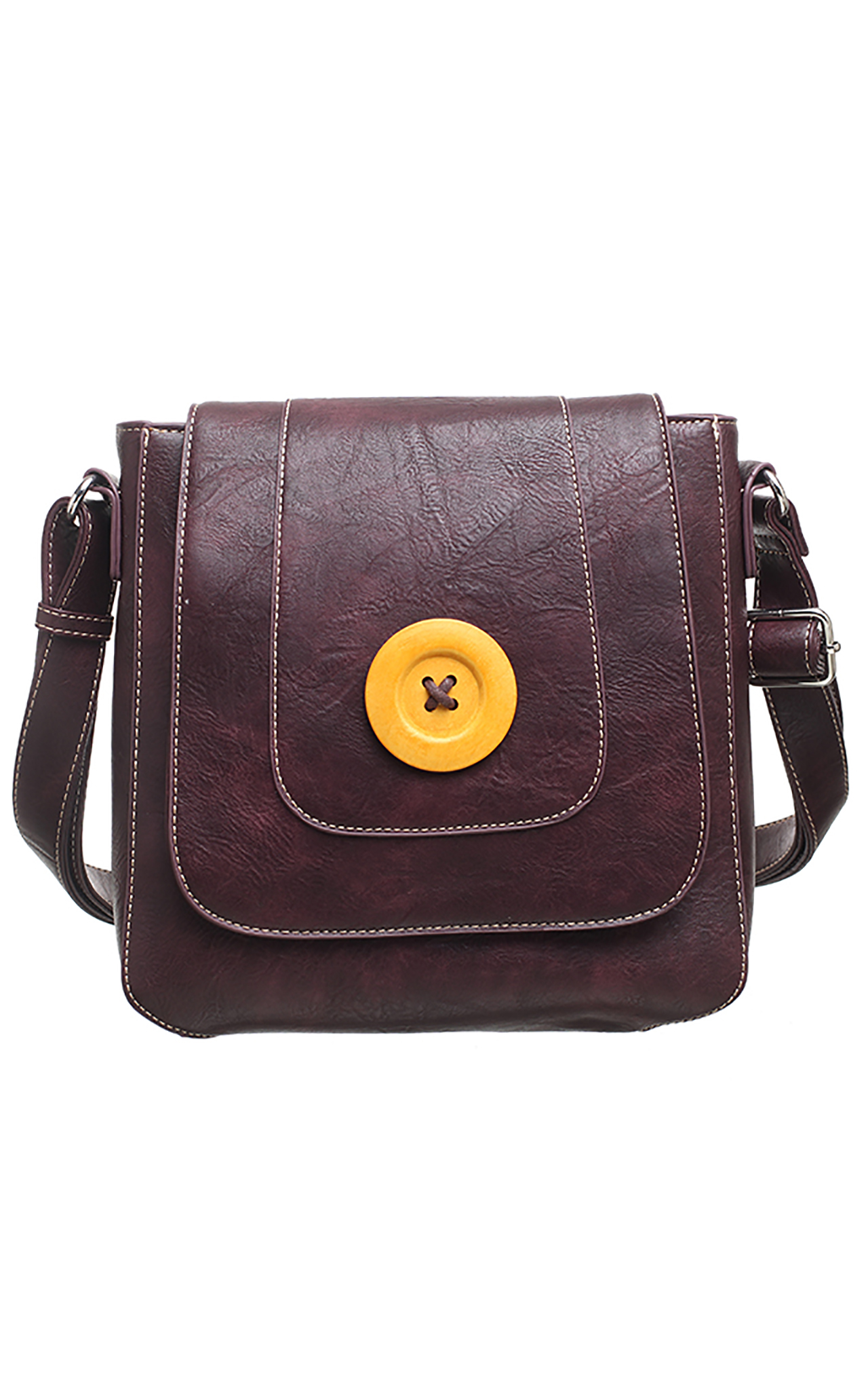 Classic Flap Over Wooden Button Cross Body Bag Red