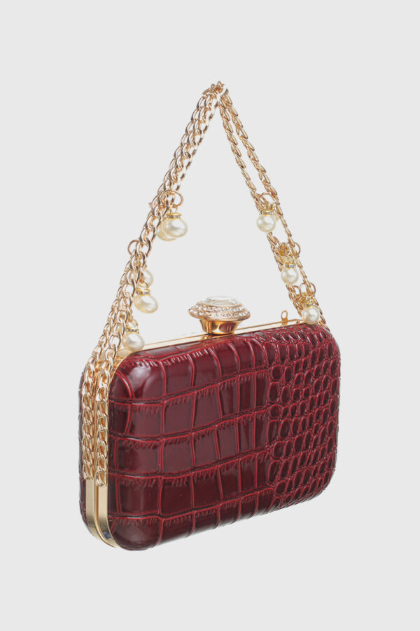 CROC CLUTCH BAG WITH PEARL RING CHAIN