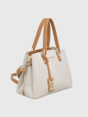 THREE COMPARTMENT TWO TONE HANDBAG