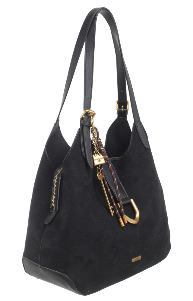 SUEDE SHOULDER BAG WITH CHARM – Bessie London